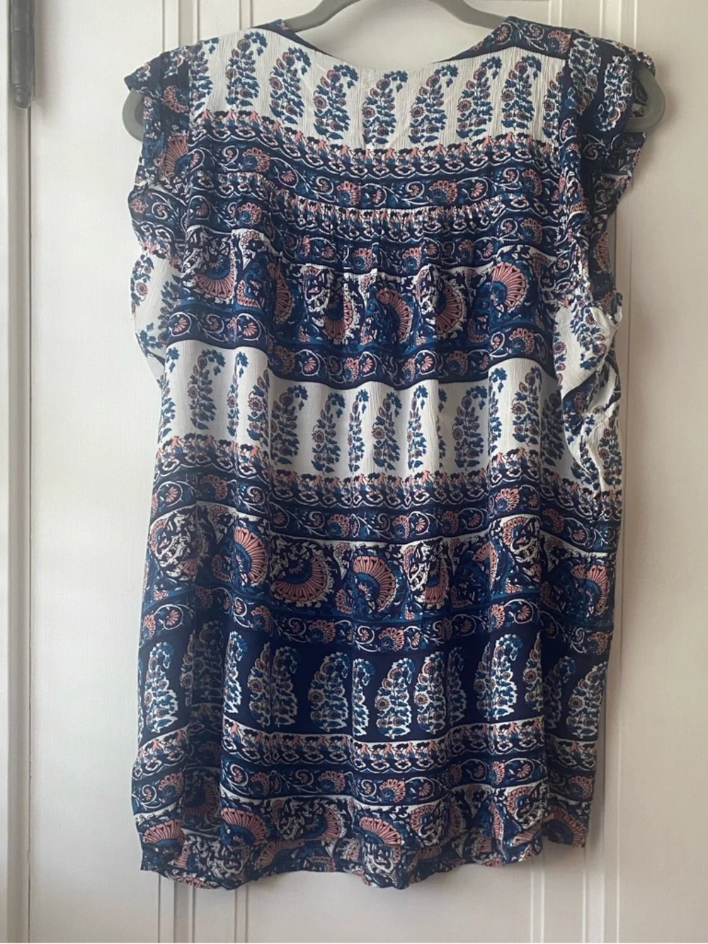 Loft blue white pink airy swingy sleeveless blouse top L - Picture 4 of 4